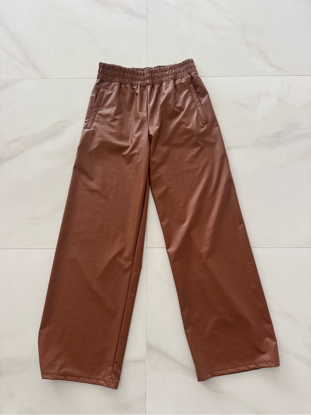 aerie Chocolate Brown Faux-Leather Wide-Leg Joggers